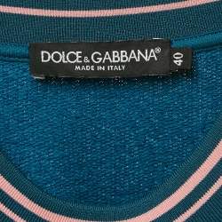 Dolce & Gabbana Blue/Pink Embroidered Cotton Sweatshirt S
