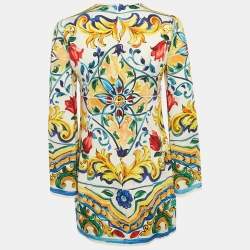 Pre Owned Dolce & Gabbana Multicolor Printed Long Sleeve Silk Tunic S