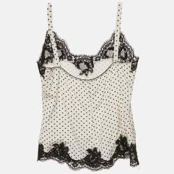 Pre Owned Dolce & Gabbana White Polka Dots Print Silk and Lace Trim Camisole M