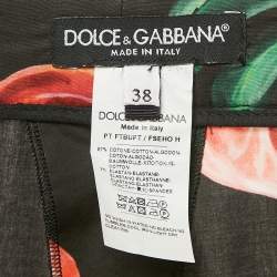 Pre Owned Dolce & Gabbana Black/Red Anthurium Print Cotton Trousers S