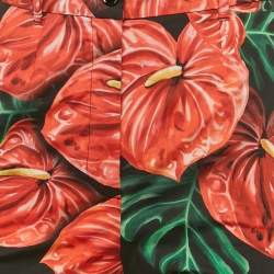 Pre Owned Dolce & Gabbana Black/Red Anthurium Print Cotton Trousers S