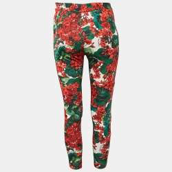Pre Owned Dolce & Gabbana White/Red Floral Print Jersey Leggings M