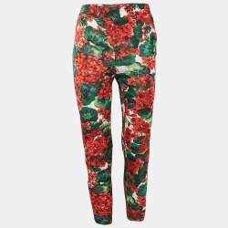 Pre Owned Dolce & Gabbana White/Red Floral Print Jersey Leggings M