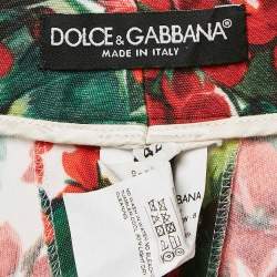 Pre Owned Dolce & Gabbana White/Red Floral Print Jersey Leggings M