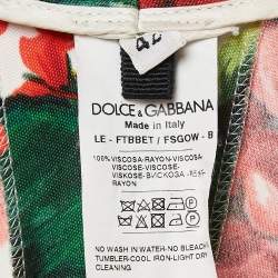 Pre Owned Dolce & Gabbana White/Red Floral Print Jersey Leggings M