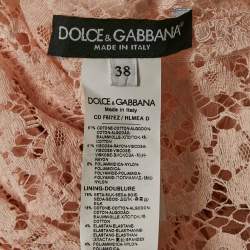 Pre Owned Dolce & Gabbana Pink Lace Feather Embellished Mini Dress S