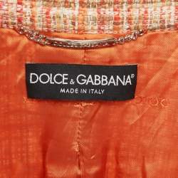 Dolce & Gabbana Orange Tweed Snake Skin Trimmed Single Breasted Coat L