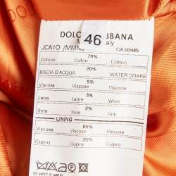 Dolce & Gabbana Orange Tweed Snake Skin Trimmed Single Breasted Coat L