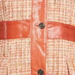 Dolce & Gabbana Orange Tweed Snake Skin Trimmed Single Breasted Coat L