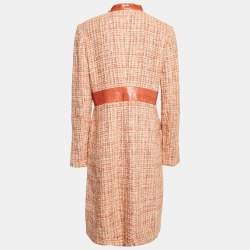 Dolce & Gabbana Orange Tweed Snake Skin Trimmed Single Breasted Coat L