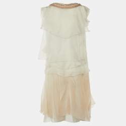 Pre Owned Dolce & Gabbana white & Pink Organza Ruffled Mini Dress S