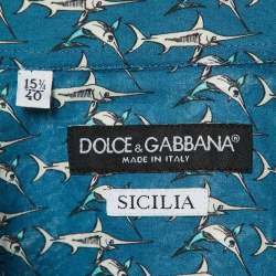 Pre Owned Dolce & Gabbana Blue Printed Cotton Sicilia Button Front Shirt M