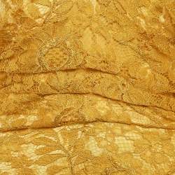 Pre Owned Dolce & Gabbana Yellow Lace Draped Strapless Mini Dress M