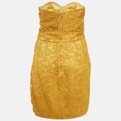 Pre Owned Dolce & Gabbana Yellow Lace Draped Strapless Mini Dress M