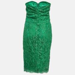 مملوكة مسبقًا Dolce & Gabbana Green Lace Strapless Short Dress L