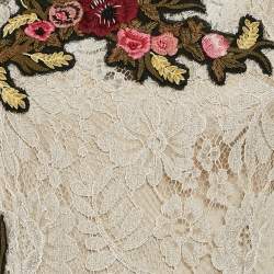 Pre Owned Dolce & Gabbana Light Beige Lace Floral Applique Detail Short Dress M