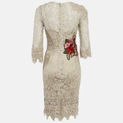 Pre Owned Dolce & Gabbana Light Beige Lace Floral Applique Detail Short Dress M