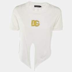 Pre Owned Dolce & Gabbana Pale Pink Logo Detail Cotton Crop Top S