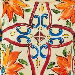 Dolce & Gabbana Multicolor Majolica Print Silk Lace Trim Top S