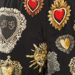 مملوكة مسبقًا Dolce & Gabbana Black Printed Silk Trimmed Trousers M