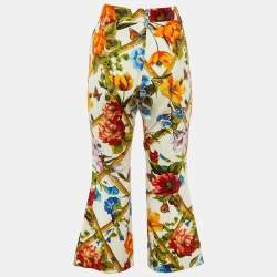 Dolce & Gabbana White Printed Cotton Wide Leg Trousers M
