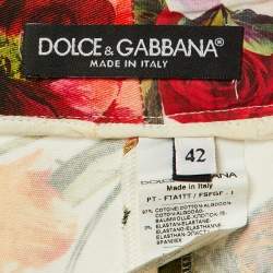 Dolce & Gabbana White Printed Cotton Wide Leg Trousers M