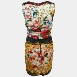 Pre Owned Dolce & Gabbana Multicolor Printed Satin Draped Sleeveless Short Dress L