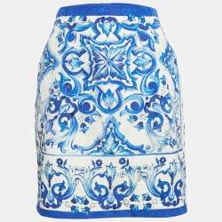 Dolce & Gabbana White/Blue Majolica Print Jacquard Mini Skirt S
