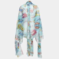 Dolce & Gabbana Blue Comic Print Silk Blouse S