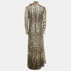 Dolce & Gabbana Brown Leopard Print Silk Maxi Dress M