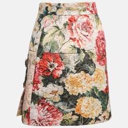 Dolce & Gabbana Multicolor Floral Print Lurex Jacquard Rhinestone Detail Mini Skirt S