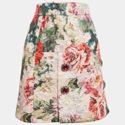 Dolce & Gabbana Multicolor Floral Print Lurex Jacquard Rhinestone Detail Mini Skirt S