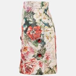 Dolce & Gabbana Multicolor Floral Print Lurex Jacquard Rhinestone Detail Mini Skirt S