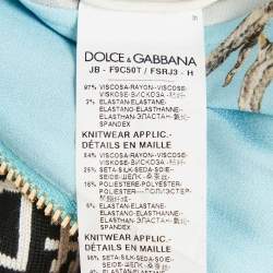 Pre Owned Dolce & Gabbana Blue Hen and Cock Print Crepe  Zip-Up Bomber Jacket S