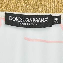 Pre Owned Dolce & Gabbana Blue Hen and Cock Print Crepe  Zip-Up Bomber Jacket S