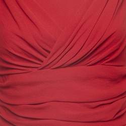 Pre Owned Dolce & Gabbana Red Silk Draped Sleeveless Midi Dress S