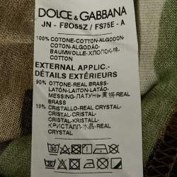 Pre Owned Dolce & Gabbana Green Logo Detail Camouflage Print Jersey Crop T-Shirt S