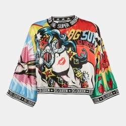 مملوكة مسبقًا Dolce & Gabbana Multicolor Printed Satin Crop Top S