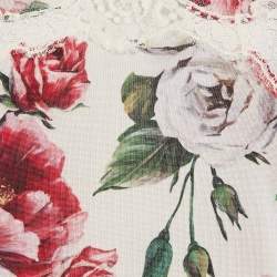 Pre Owned Dolce & Gabbana White Floral Print Silk Knit Lace Trimmed Sleeveless Top S