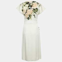 Pre Owned Dolce & Gabbana Cream Floral Print Silk Applique Detail Short Dress S
