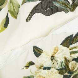 Pre Owned Dolce & Gabbana Cream Floral Print Silk Applique Detail Short Dress S