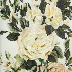 Pre Owned Dolce & Gabbana Cream Floral Print Silk Applique Detail Short Dress S