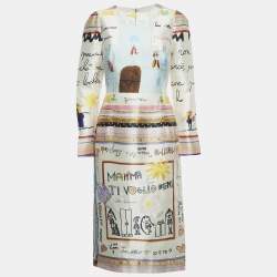 Pre Owned Dolce & Gabbana White Printed Silk Mamma Dress S