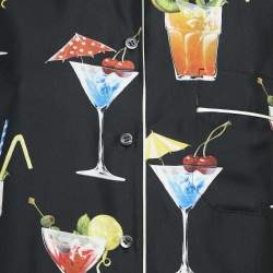 Pre Owned  Dolce & Gabbana Black Cocktail Print Silk Pajama Shirt and Pants Set S