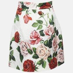 مملوكة مسبقًا Dolce & Gabbana White Floral Print Jacquard Mini Skirt S