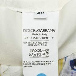 Pre Owned Dolce & Gabbana Yellow/Blue Majolica Print Silk Gathered Short Skirt S