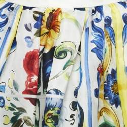 Pre Owned Dolce & Gabbana Yellow/Blue Majolica Print Silk Gathered Short Skirt S