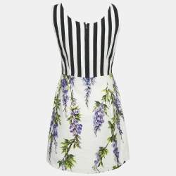 Pre Owned Dolce & Gabbana White Floral Print Textured Cotton Mini Dress and Jacket Set XS