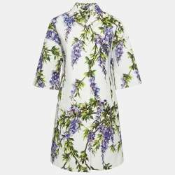 Pre Owned Dolce & Gabbana White Floral Print Textured Cotton Mini Dress and Jacket Set XS