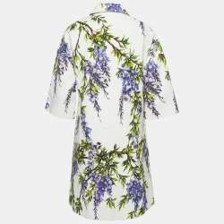 Pre Owned Dolce & Gabbana White Floral Print Textured Cotton Mini Dress and Jacket Set XS